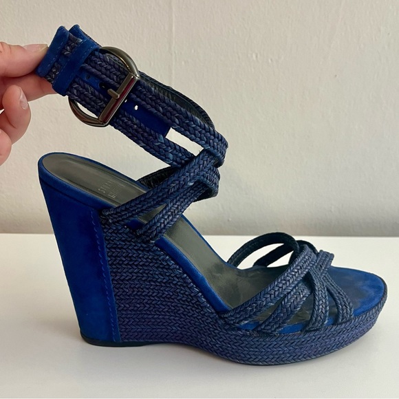 Stuart Weitzman Blue Suede Espadrille Wedges Size 8.5 - Picture 2 of 14